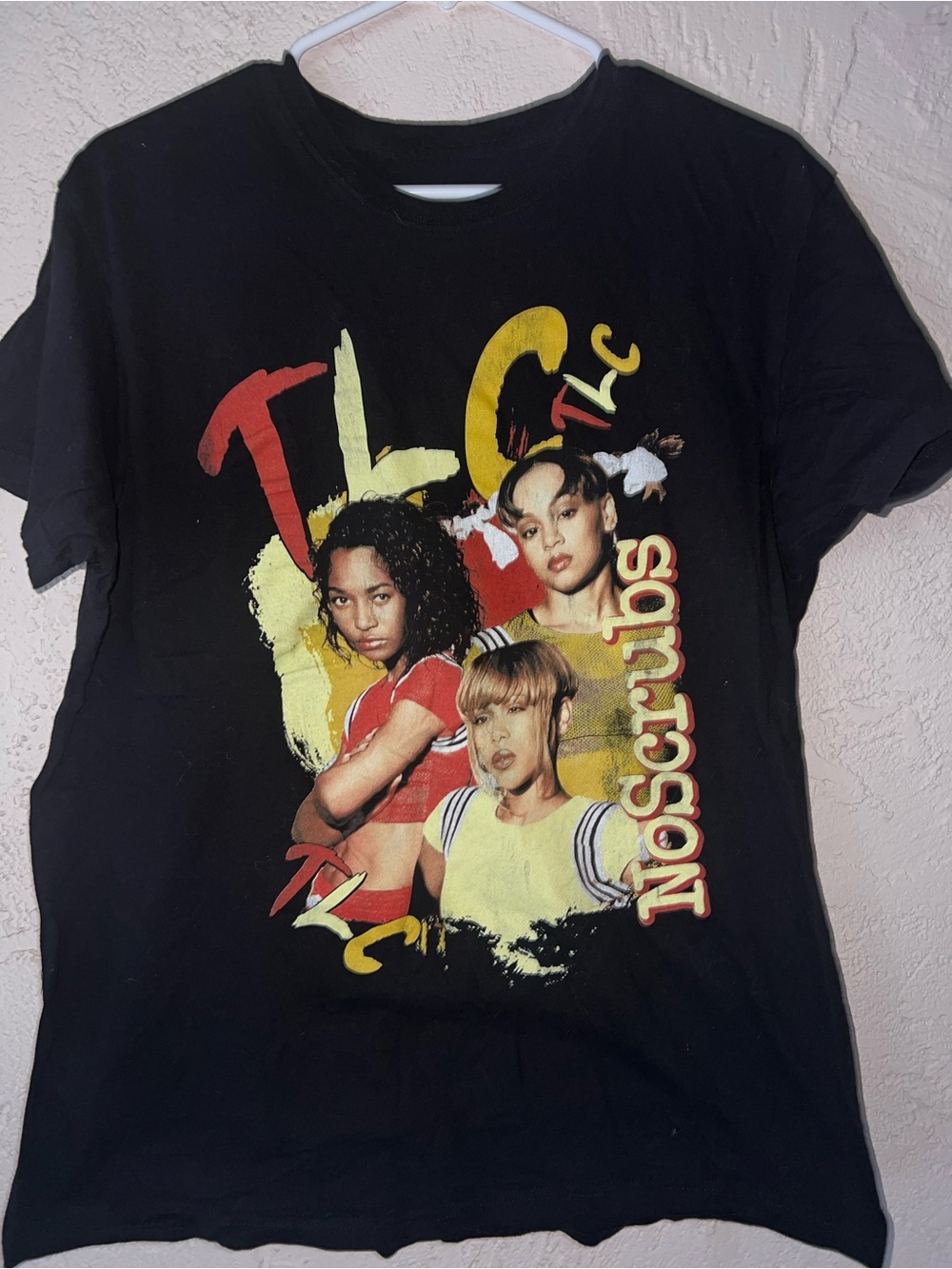 Black Graphic' T-Shirt with Yellow & Red Pop Art tlc band tee